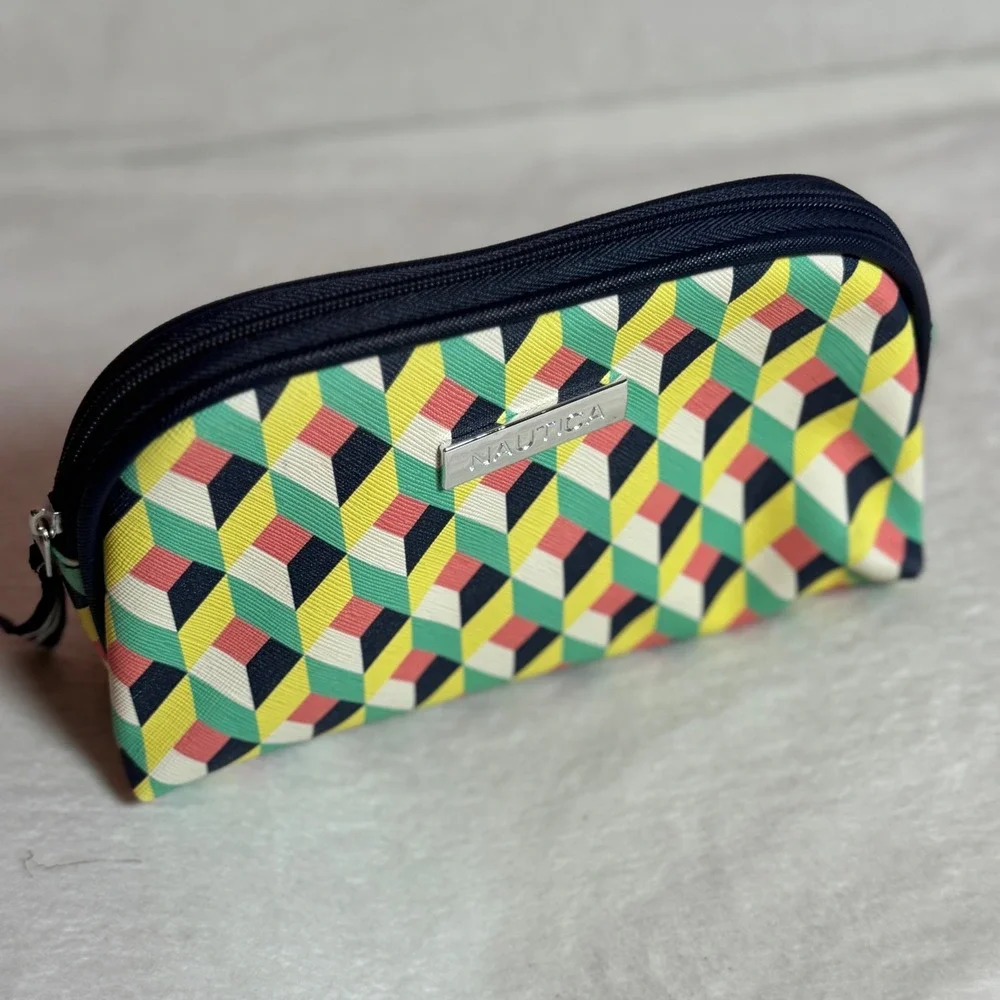 Nautica Geometric Print Vibrant Multi- Color Pattern Cosmetic Zipper Pouch